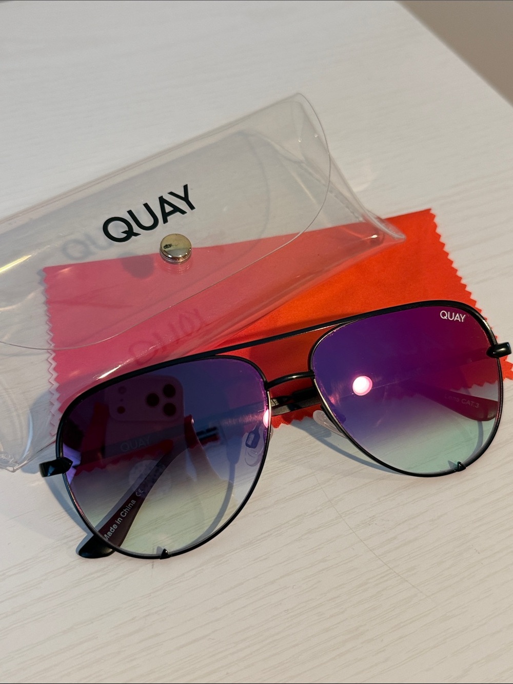Quay Australia Aviator Sunglasses - Pink to Purple to orange Gradient Lens